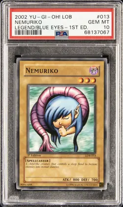 2002 YU-GI-OH! LOB-LEGEND OF BLUE EYES WHITE DRAGON 1ST ED #013 NEMURIKO PSA 10 - Image 1
