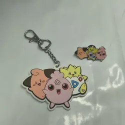 Pokemon Enamel Pin And Keychain "Small But Mighty" Cleffa Togepi Igglybuff - Image 1