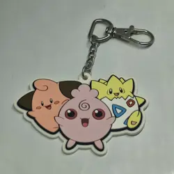 Pokemon Enamel Pin And Keychain "Small But Mighty" Cleffa Togepi Igglybuff - Image 4