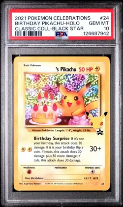 2021 POKEMON CELEBRATIONS CLASSIC COLL #24 BIRTHDAY PIKACHU-HOLO PSA 10 - Image 1