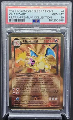 Pokemon Celebrations UPC CHARIZARD Gold Metal Card Promo #4/102 PSA 10 Gem Mint - Image 1