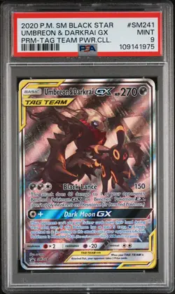 2020 POKEMON SM BLACK STAR PROMO TAG TEAM POWERS COLL UMBREON & DARKRAI GX PSA 9 - Image 1