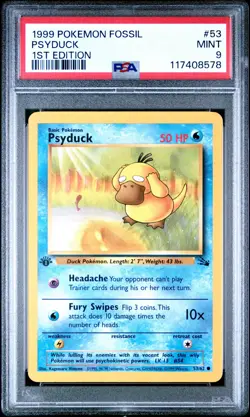 1999 POKEMON FOSSIL 1ST ED #53 PSYDUCK PSA 9 - Image 1