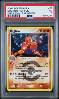 2004 POKEMON EX FIRE RED & LEAF GREEN #22 DUGTRIO-REVERSE FOIL PSA 7 - Image 1