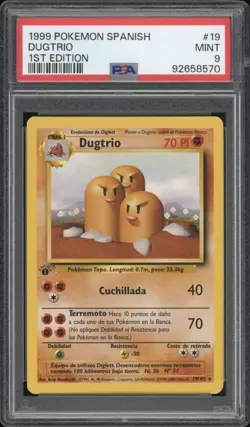1999 Pokemon SPANISH 1st Edition Base Set Dugtrio 19/102 PSA 9 MINT - Image 1