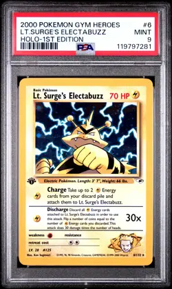 2000 POKEMON GYM HEROES HOLO-1ST ED #6 LT. SURGE'S ELECTABUZZ PSA 9 - Image 1