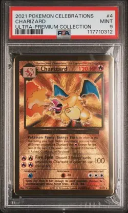 PSA 9 - 2021 Pokemon Celebrations UPC CHARIZARD Gold Metal Card #4 (0312) - Image 1