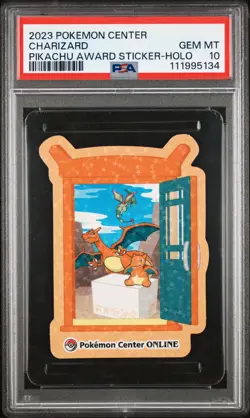 2023 POKEMON CENTER PIKACHU AWARD DELIVERY! STICKER HOLO CHARIZARD PSA 10 - Image 1