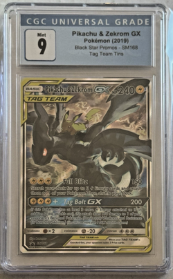 Pikachu & Zekrom GX 2019 Pokemon Black Star Promos Tag Team CGC 9 Full Art SM168 - Image 1