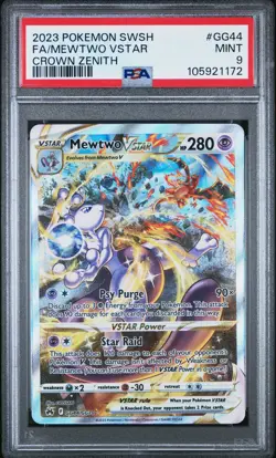 2023 POKEMON SWORD & SHIELD CROWN ZENITH #GG44 FULL ART/MEWTWO VSTAR PSA 9 - Image 1