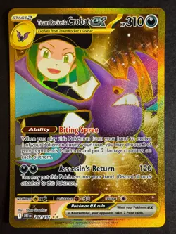 Team Rocket's Crobat EX Gold Hyper Rare 242/182 Pokemon Destined Rivals NearMint - Image 1