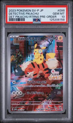 2023 POKEMON JPN SV-P PROMO #098 DETECTIVE PIKACHU PSA 10 - Image 1