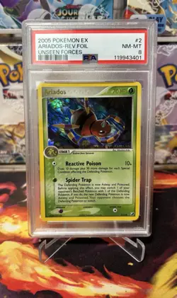 PSA 8 Ariados 2/115 Reverse Holo 2005 EX Unseen Forces Pokemon Card NM-MT - Image 1