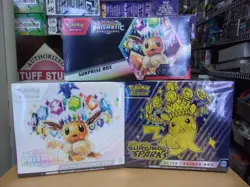 POKEMON SURGING SPARKS & PRISMATIC ETB + PRISMATIC SURPRISE BOX LOT - Image 1