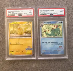 2025 POKEMON SVP EN PROMO ILLUSTRATION CONTEST 2024 PIKACHU & FERALIGATR PSA 9 - Image 1