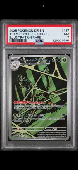 2025 POKEMON DESTINED RIVALS ILLUSTRATION RARE #187 TEAM ROCKET'S SPIDOPS PSA 7 - Image 1