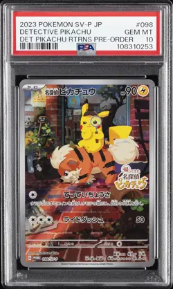 2023 POKEMON JAPANESE SV-P PROMO #098 DETECTIVE PIKACHU PSA 10 - Image 1