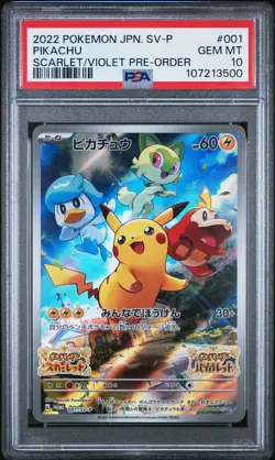 2022 POKEMON JPN SV PROMO SCARLET & VIOLET PRE-ORDER #001 PIKACHU PSA 10 - Image 1