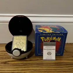 23K Gold Plated CHARIZARD Trading Card 1999 Burger King Pokemon Ball Blue - Image 1