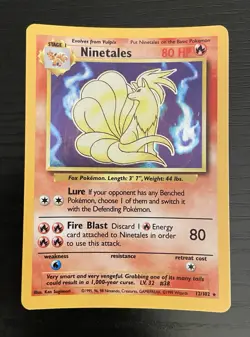 Pokemon TCG Ninetales Base Set 12/102 Holo Unlimited Rare Card Vintage 1999 LP - Image 1