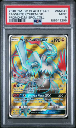 2018 POKEMON SM BLACK STAR PROMO #SM141 FULL ART/WHITE KYUREM GX PSA 9 - Image 1