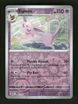 Espeon Reverse Holo Uncommon SV03: Obsidian Flames 086/197 LP Pokemon NM - Image 1