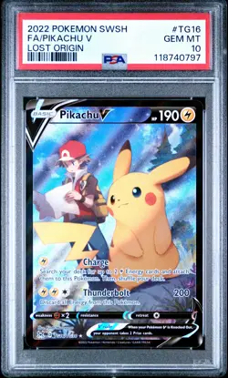 2022 POKEMON SWORD & SHIELD LOST ORIGIN #TG16 FULL ART/PIKACHU V PSA 10 - Image 1