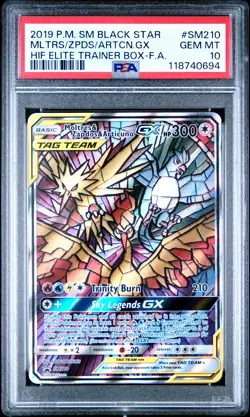 2019 POKEMON SM BLACK STAR PROMO FULL ART/MOLTRES & ZAPDOS & ARTICUNO GX PSA 10 - Image 1