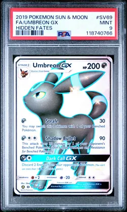 2019 POKEMON SUN & MOON HIDDEN FATES #SV69 FULL ART/UMBREON GX PSA 9 - Image 1