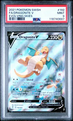 2021 POKEMON SWORD & SHIELD EVOLVING SKIES #192 FULL ART/DRAGONITE V PSA 9 - Image 1