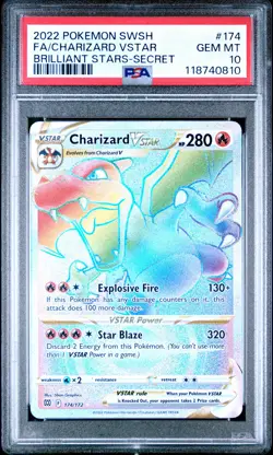 2022 POKEMON SWORD & SHIELD BRILLIANT STARS #174 FULL ART/CHARIZARD VSTAR PSA 10 - Image 1