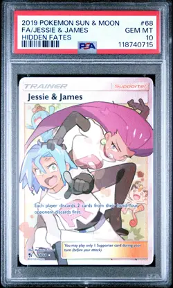 2019 POKEMON SUN & MOON HIDDEN FATES #68 FULL ART/JESSIE & JAMES PSA 10 - Image 1