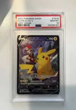 Pokemon TCG SWSH Lost Origin Pikachu v TG16/TG30 Full Art PSA 10 - Image 1