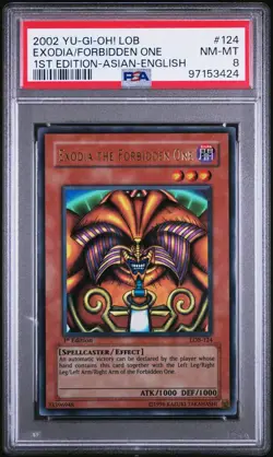 YuGiOh Exodia The Forbidden One LOB-124 1st Edition Asian-English PSA 8 NM-MT - Image 1