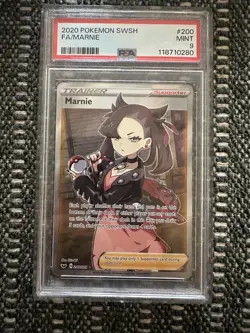 PSA 9 Marnie 200/202 Sword and Shield Base Holo Graded Pokemon Card - Image 1