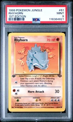 PSA 9 MINT 1999 POKEMON JUNGLE #61 RHYHORN 1ST EDITION ENGLISH - Image 1