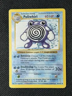MP - Shadowless Base Set Poliwhirl 38/102 WOTC Vintage Pokemon TCG - Image 1