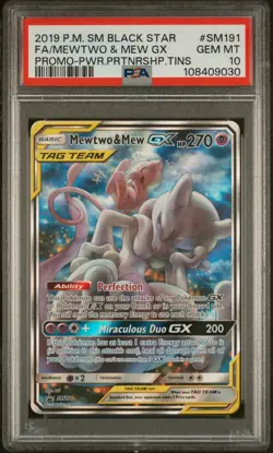 2019 POKEMON SM BLACK STAR PROMO #SM191 FULL ART/MEWTWO & MEW GX PSA 10 - Image 1