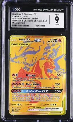 ERROR MISALIGNMENT CGC 9 MINT Reshiram & Charizard GX SM247 B.Star Promo Pokemon - Image 1