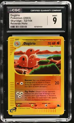 CGC 9 MINT Dugtrio 2003 Skyridge 52/144 Reverse Holo Pokemon Card - Image 1