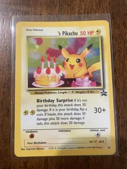 Birthday Pikachu #24 Black Star Promo Pokemon Card - WOTC 1999 - MP - Image 1