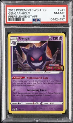 2023 POKEMON SWSH BLACK STAR PROMO PRERELEASE-STAFF #241 GENGAR-HOLO PSA 8 - Image 1