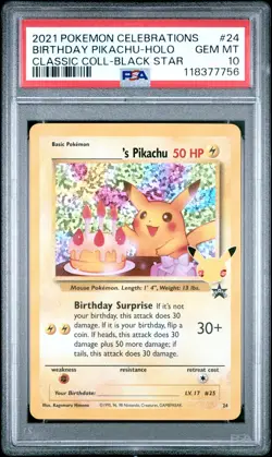 2021 POKEMON CELEBRATIONS CLASSIC COLL #24 BIRTHDAY PIKACHU-HOLO PSA 10 - Image 1