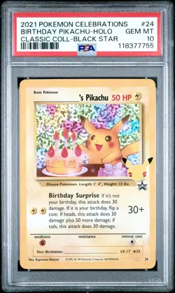 2021 POKEMON CELEBRATIONS CLASSIC COLL #24 BIRTHDAY PIKACHU-HOLO PSA 10 - Image 1