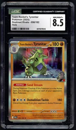 POKEMON DESTINED RIVALS TEAM ROCKET'S TYRANITAR HOLO 096/182 GRADED CGC 8.5 - Image 1