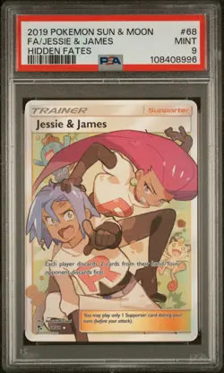 2019 POKEMON SUN & MOON HIDDEN FATES #68 FULL ART/JESSIE & JAMES PSA 9 - Image 1