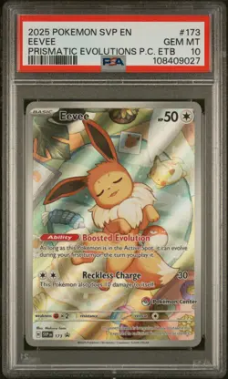 2025 POKEMON PRISMATIC EVOLUTIONS POKEMON CENTER ETB PROMO SVP #173 EEVEE PSA 10 - Image 1