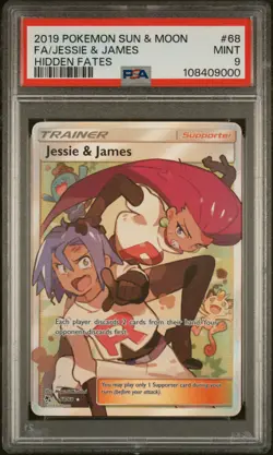 2019 POKEMON SUN & MOON HIDDEN FATES #68 FULL ART/JESSIE & JAMES PSA 9 - Image 1
