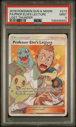 2018 POKEMON SUN & MOON LOST THUNDER #213 FULL ART/PROFESSOR ELM'S LECTURE PSA 9 - Image 1