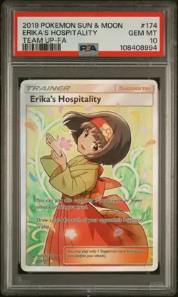 2019 POKEMON SUN & MOON TEAM UP #174 FULL ART/ERIKA'S HOSPITALITY PSA 10 - Image 1